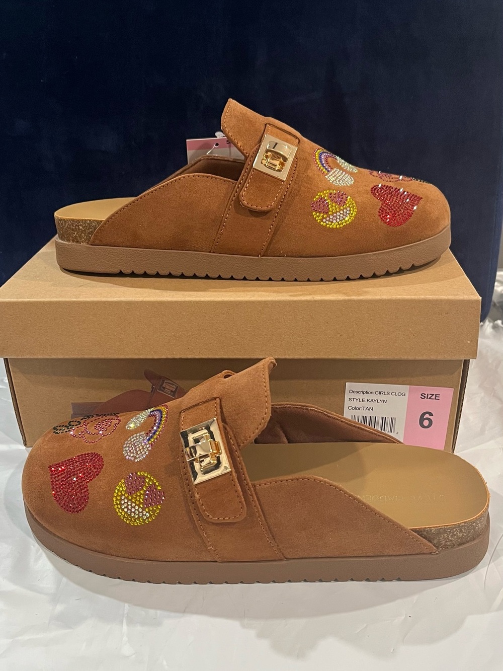 Steve Madden Girls Kaylyn Rhinestone Clogs Tan Size 6 New in Box